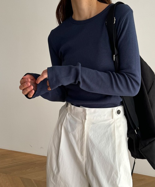 CANAL JEAN（キャナルジーン）の「El mar　クルーネックリブロンT（Tシャツ/カットソー・レディース・ヘザーグレー/イエロー/ネイビー/ホワイト/ブラック・ONE SIZE）」の4枚目の写真