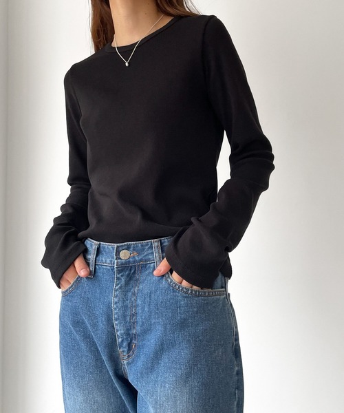 CANAL JEAN（キャナルジーン）の「El mar　クルーネックリブロンT（Tシャツ/カットソー・レディース・ヘザーグレー/イエロー/ネイビー/ホワイト/ブラック・ONE SIZE）」の2枚目の写真