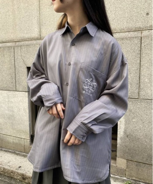 【セール】ストライプ刺繍ビッグシャツ（シャツ/ブラウス）｜AXES-X（アクシーズエックス）
