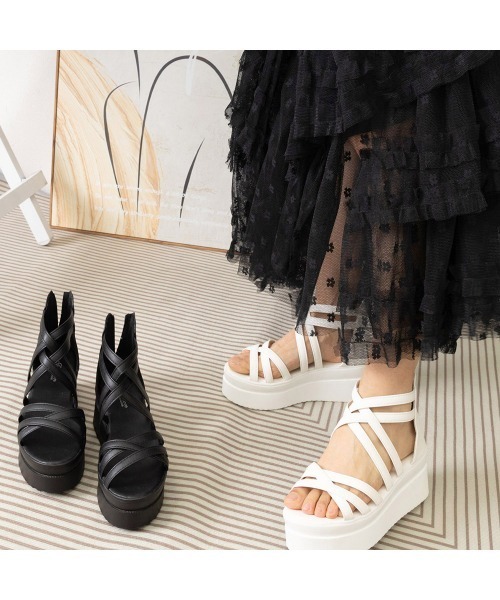 Miniministore(ミニミニストア)の「厚底サンダル クロスストラップサンダル夏(サンダル・レディース・ブラック/ホワイト・22.5cm/23.0cm/23.5cm/24.0cm/24.5cm)」の12枚目の写真