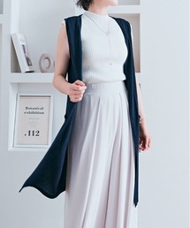 薄手 ニットソー ロング ジレ