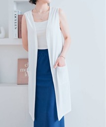 薄手 ニットソー ロング ジレ