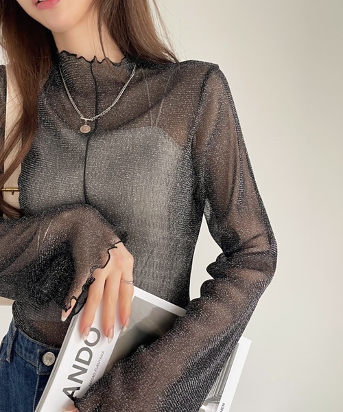 Ada.（エイダ）の「ラメチュール ロングスリーブ ハイネック シアー