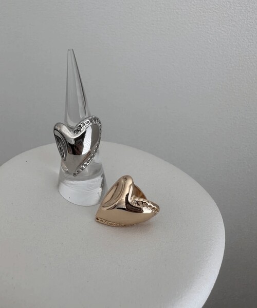 LOHME Heart Chain Ring Pierce ローム　リング LOHME/ローム】Big Heart Chain Ring/シルバーアクセ/ゴールド