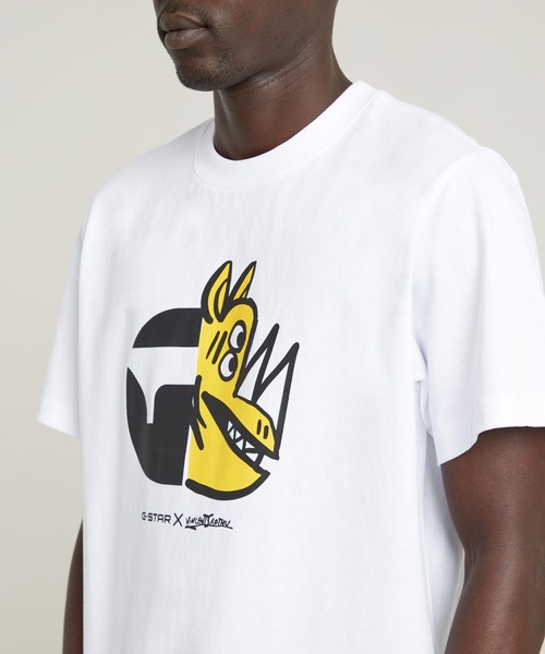 G-STAR(ジースター)の「RHINO CARTOON LOOSE T-SHIRT/アートグラフィックプリントルーズTシャツ(Tシャツ/カットソー・メンズ・ホワイト・LARGE/MEDIUM/SMALL/X-LARGE/X-SMALL)」の5枚目の写真