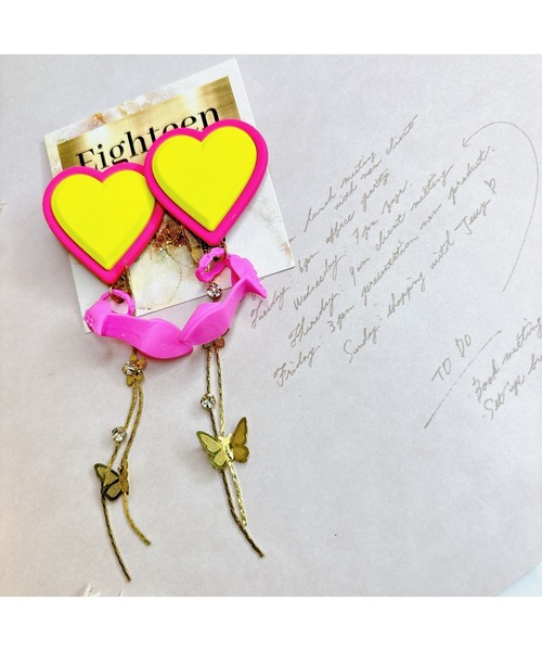 tone（トーン）の「【Eighteen】イエロー×ピンクHeartヒールピアス(MA)（ピアス（両耳用）・レディース・ゴールド・FREE）」の4枚目の写真