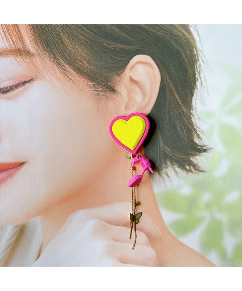 tone（トーン）の「【Eighteen】イエロー×ピンクHeartヒールピアス(MA)（ピアス（両耳用）・レディース・ゴールド・FREE）」の5枚目の写真