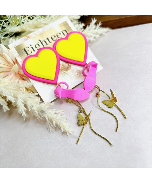 tone（トーン）の「【Eighteen】イエロー×ピンクHeartヒールピアス(MA)（ピアス（両耳用）・レディース・ゴールド・FREE）」の6枚目の写真
