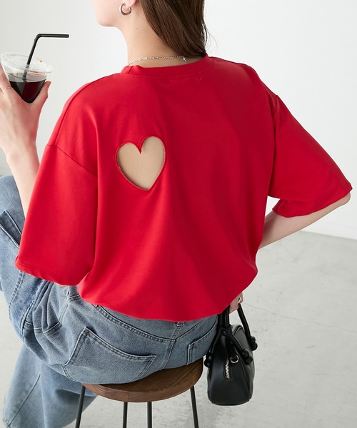 BONLECILL(ボンルシール)の「バックオープンハート半袖Tシャツ(Tシャツ/カットソー・レディース・レッド/ブラック/杢グレー/オフホワイト・FREE)」の4枚目の写真