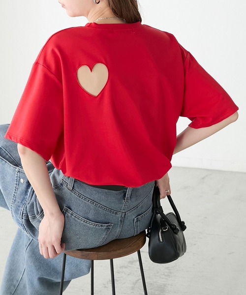 BONLECILL(ボンルシール)の「バックオープンハート半袖Tシャツ(Tシャツ/カットソー・レディース・レッド/ブラック/杢グレー/オフホワイト・FREE)」の19枚目の写真