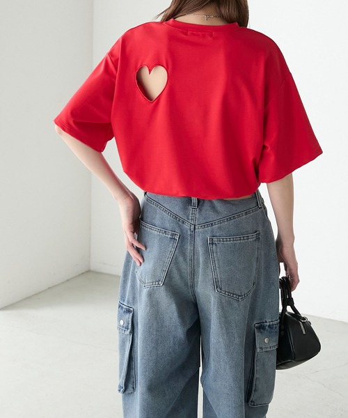 BONLECILL(ボンルシール)の「バックオープンハート半袖Tシャツ(Tシャツ/カットソー・レディース・レッド/ブラック/杢グレー/オフホワイト・FREE)」の10枚目の写真