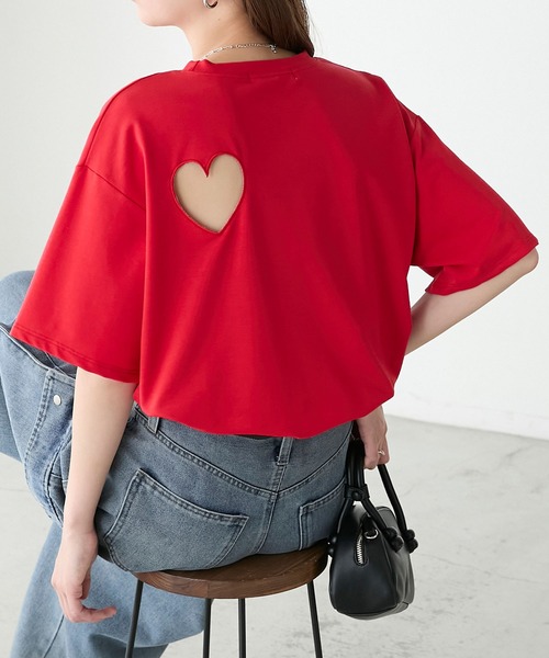 BONLECILL(ボンルシール)の「バックオープンハート半袖Tシャツ(Tシャツ/カットソー・レディース・レッド/ブラック/杢グレー/オフホワイト・FREE)」の14枚目の写真