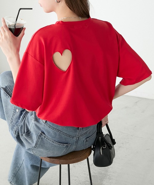 BONLECILL(ボンルシール)の「バックオープンハート半袖Tシャツ(Tシャツ/カットソー・レディース・レッド/ブラック/杢グレー/オフホワイト・FREE)」の15枚目の写真
