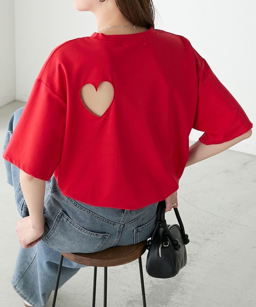 BONLECILL(ボンルシール)の「バックオープンハート半袖Tシャツ(Tシャツ/カットソー・レディース・レッド/ブラック/杢グレー/オフホワイト・FREE)」の5枚目の写真