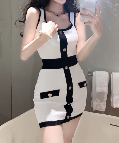 Sibra(シブラ)の「ニットキャミワンピース タイト(ワンピース・レディース・ブラック/ホワイト・M)」の14枚目の写真