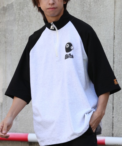 STARTER(スターター)の「【STARTER /スターター】ミニ裏毛ハーフジップ ラグランショートスリーブ ハーフジッププルオーバー(スウェット・メンズ・ブラック/ライトグレー系/ライトグレー系1・XL/L/M)」の4枚目の写真