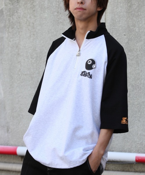 STARTER(スターター)の「【STARTER /スターター】ミニ裏毛ハーフジップ ラグランショートスリーブ ハーフジッププルオーバー(スウェット・メンズ・ブラック/ライトグレー系/ライトグレー系1・XL/L/M)」の6枚目の写真