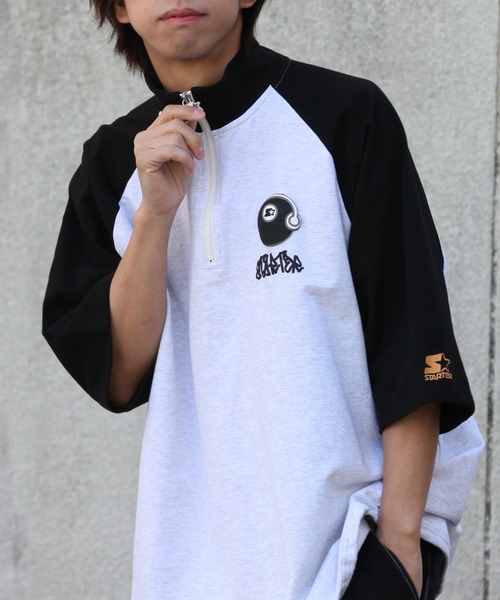 STARTER(スターター)の「【STARTER /スターター】ミニ裏毛ハーフジップ ラグランショートスリーブ ハーフジッププルオーバー(スウェット・メンズ・ブラック/ライトグレー系/ライトグレー系1・XL/L/M)」の5枚目の写真