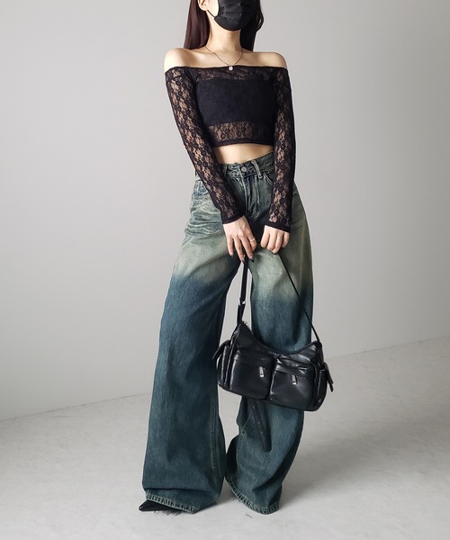 me+em select（ミームセレクト）の「※※【 ２color 】オフショルショートレーストップス ／ off-shoulder short lace tops（Tシャツ/カットソー・レディース・ブラック/ホワイト・FREE）」の18枚目の写真