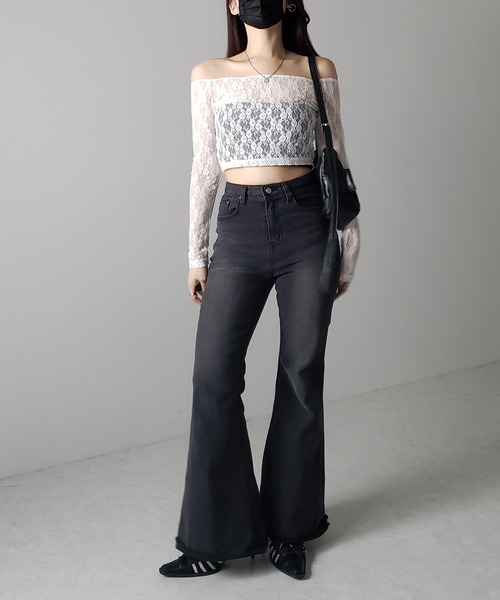 新品未使用】yilon lace gather tops グレー GRAY
