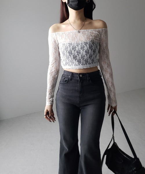 me+em select（ミームセレクト）の「※※【 ２color 】オフショルショートレーストップス ／ off-shoulder short lace tops（Tシャツ/カットソー・レディース・ブラック/ホワイト・FREE）」の19枚目の写真