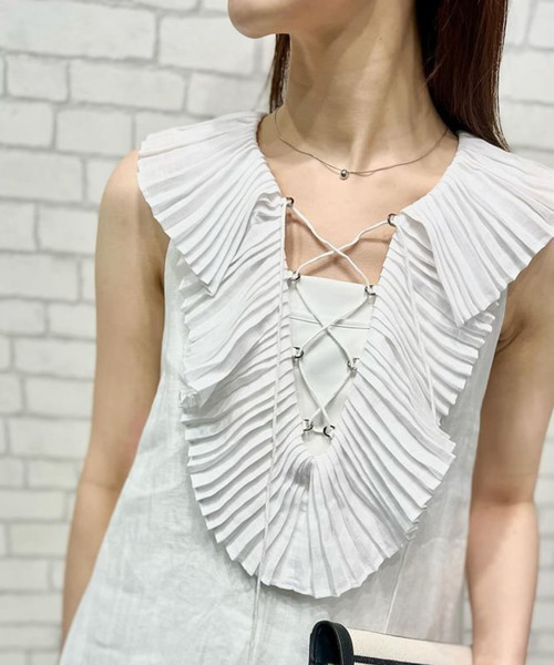 Noble(ノーブル)の「VENIT/ヴェニット リネンプリーツワンピース(ワンピース・レディース・ホワイト/ピンク/ブラック/ブルー・FREE)」の5枚目の写真