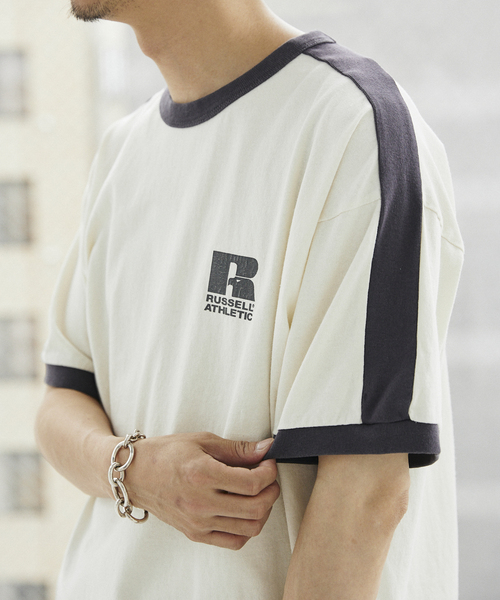 Russell Athletic（ラッセルアスレティック）の「RUSSELL ATHLETIC / ラッセル アスレティック 別注 RINGER TEE（Tシャツ/カットソー・メンズ・ブラック/ホワイト/ネイビー・MEDIUM/LARGE）」の2枚目の写真