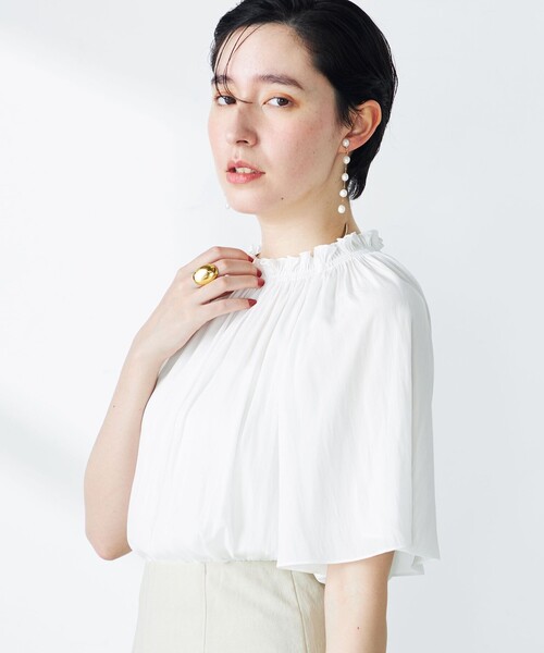 NOLLEY’S(ノーリーズ)の「割繊2WAY衿フリルブラウス(シャツ/ブラウス・レディース・ネイビー/チャコールグレー/オフホワイト/サックスブルー/ベビーピンク・38)」の14枚目の写真