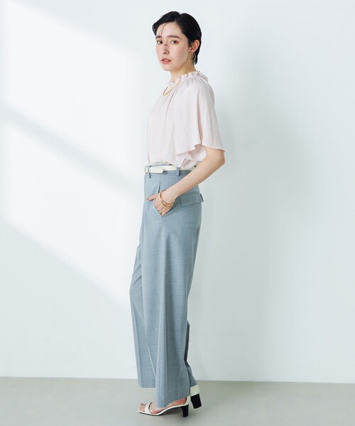 NOLLEY’S(ノーリーズ)の「割繊2WAY衿フリルブラウス(シャツ/ブラウス・レディース・ネイビー/チャコールグレー/オフホワイト/サックスブルー/ベビーピンク・38)」の21枚目の写真