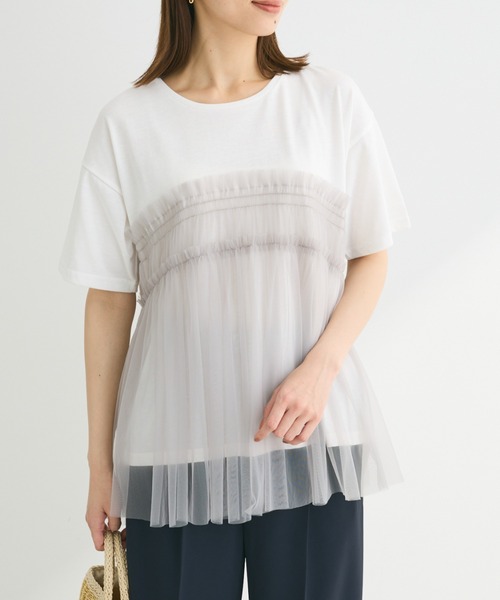 ELENCARE DUE（エレンカーレデュエ）の「・ELENCARE　DUE　チュールドッキングTEE（Tシャツ/カットソー・レディース・ブルー/オフホワイト/チャコールグレー/ブラック・FREE）」の2枚目の写真