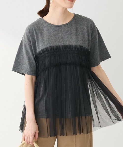 ELENCARE DUE（エレンカーレデュエ）の「・ELENCARE　DUE　チュールドッキングTEE（Tシャツ/カットソー・レディース・ブルー/オフホワイト/チャコールグレー/ブラック・FREE）」の4枚目の写真