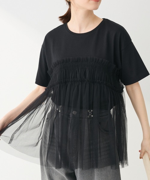 ELENCARE DUE（エレンカーレデュエ）の「・ELENCARE　DUE　チュールドッキングTEE（Tシャツ/カットソー・レディース・ブルー/オフホワイト/チャコールグレー/ブラック・FREE）」の3枚目の写真