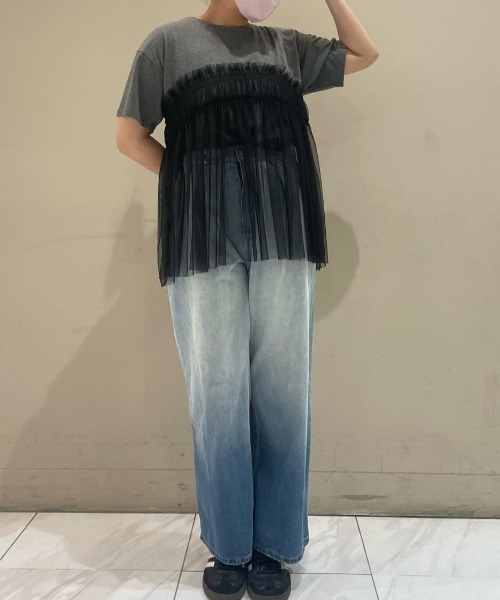 ELENCARE DUE（エレンカーレデュエ）の「・ELENCARE　DUE　チュールドッキングTEE（Tシャツ/カットソー・レディース・ブルー/オフホワイト/チャコールグレー/ブラック・FREE）」の6枚目の写真