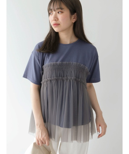 ELENCARE DUE（エレンカーレデュエ）の「・ELENCARE　DUE　チュールドッキングTEE（Tシャツ/カットソー・レディース・ブルー/オフホワイト/チャコールグレー/ブラック・FREE）」の9枚目の写真