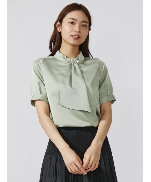 新品✨TONAL トーナル ボウタイパールパーツ半袖ブラウス