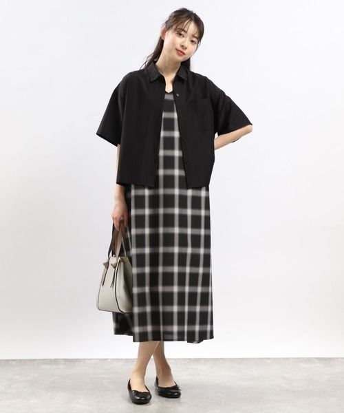 GLOBAL WORK Smile Seed Store（グローバルワーク スマイルシードストア）の「サラサラクロップドシャツ/114583（シャツ/ブラウス・レディース・グレイッシュベージュ/ブラック/グレー系その他・LARGE/MEDIUM/X-LARGE）」の6枚目の写真