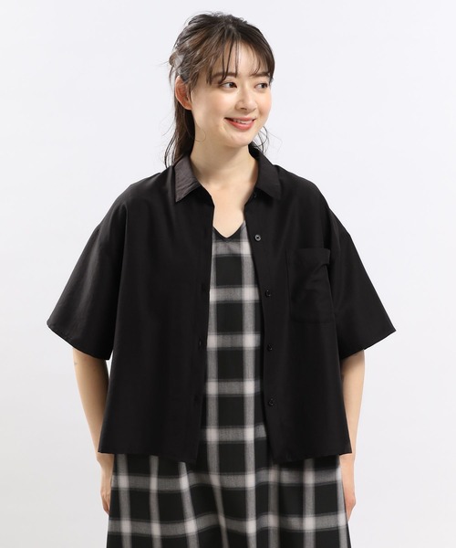 GLOBAL WORK Smile Seed Store（グローバルワーク スマイルシードストア）の「サラサラクロップドシャツ/114583（シャツ/ブラウス・レディース・グレイッシュベージュ/ブラック/グレー系その他・LARGE/MEDIUM/X-LARGE）」の8枚目の写真