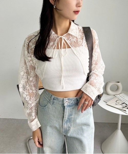 one after another NICE CLAUP（ワンアフターアナザーナイスクラップ）の「シャツボレロ（シャツ/ブラウス・レディース・アイボリー/サックスブルー/ブラック/ブラック系その他・FREE）」の2枚目の写真