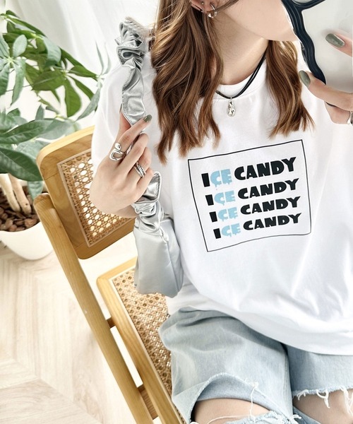 classicalelf(クラシカルエルフ)の「大人胸キュン。綿100%ICE CANDYロゴプリントTシャツ(Tシャツ/カットソー・レディース・チャコール/ホワイト・LARGE/MEDIUM/SMALL/X-LARGE)」の1枚目の写真