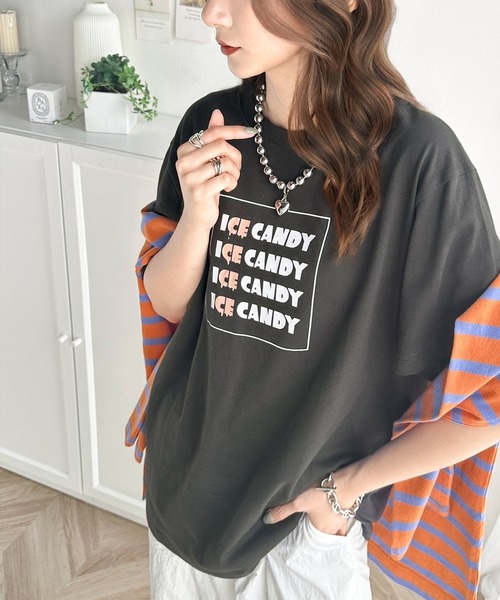 classicalelf(クラシカルエルフ)の「大人胸キュン。綿100%ICE CANDYロゴプリントTシャツ(Tシャツ/カットソー・レディース・チャコール/ホワイト・LARGE/MEDIUM/SMALL/X-LARGE)」の5枚目の写真