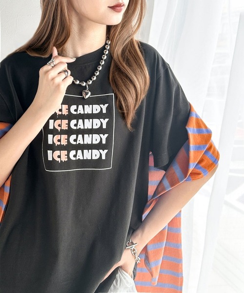 classicalelf(クラシカルエルフ)の「大人胸キュン。綿100%ICE CANDYロゴプリントTシャツ(Tシャツ/カットソー・レディース・チャコール/ホワイト・LARGE/MEDIUM/SMALL/X-LARGE)」の6枚目の写真