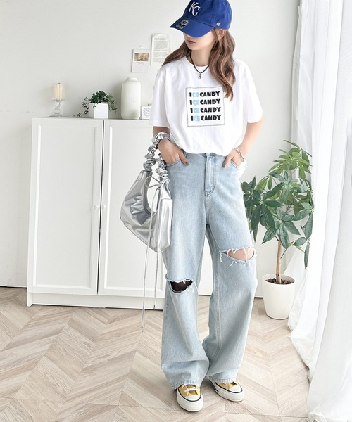 classicalelf(クラシカルエルフ)の「大人胸キュン。綿100%ICE CANDYロゴプリントTシャツ(Tシャツ/カットソー・レディース・チャコール/ホワイト・LARGE/MEDIUM/SMALL/X-LARGE)」の8枚目の写真
