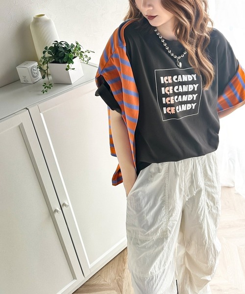 classicalelf(クラシカルエルフ)の「大人胸キュン。綿100%ICE CANDYロゴプリントTシャツ(Tシャツ/カットソー・レディース・チャコール/ホワイト・LARGE/MEDIUM/SMALL/X-LARGE)」の4枚目の写真