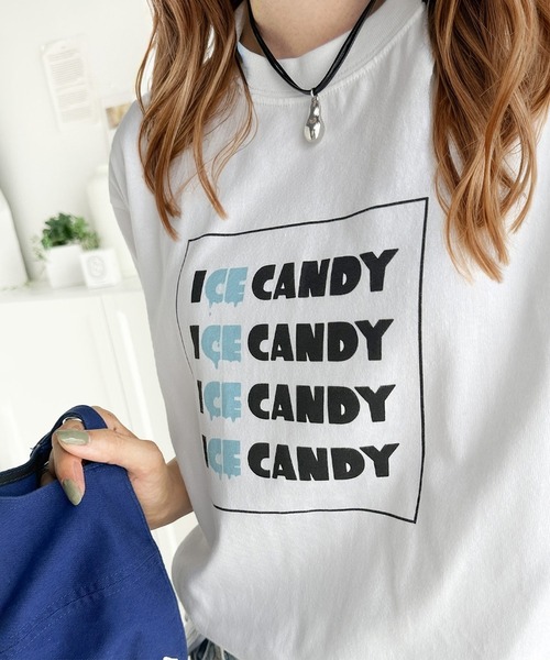 classicalelf(クラシカルエルフ)の「大人胸キュン。綿100%ICE CANDYロゴプリントTシャツ(Tシャツ/カットソー・レディース・チャコール/ホワイト・LARGE/MEDIUM/SMALL/X-LARGE)」の3枚目の写真