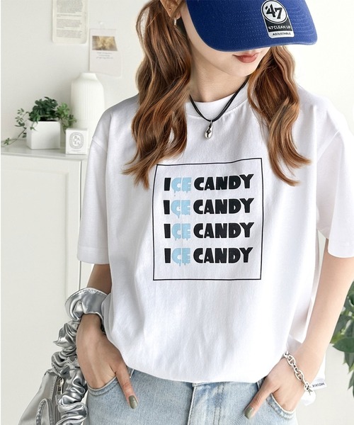 classicalelf(クラシカルエルフ)の「大人胸キュン。綿100%ICE CANDYロゴプリントTシャツ(Tシャツ/カットソー・レディース・チャコール/ホワイト・LARGE/MEDIUM/SMALL/X-LARGE)」の9枚目の写真