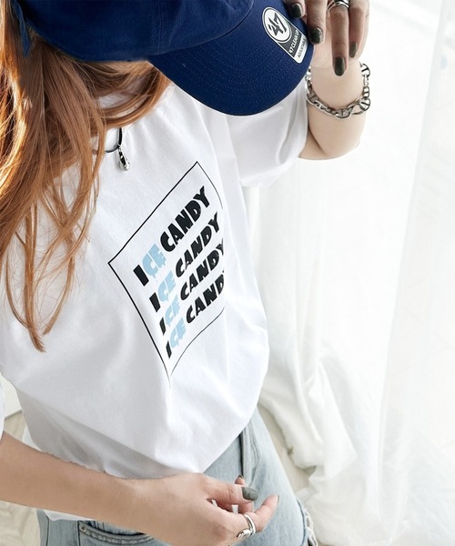 classicalelf(クラシカルエルフ)の「大人胸キュン。綿100%ICE CANDYロゴプリントTシャツ(Tシャツ/カットソー・レディース・チャコール/ホワイト・LARGE/MEDIUM/SMALL/X-LARGE)」の7枚目の写真