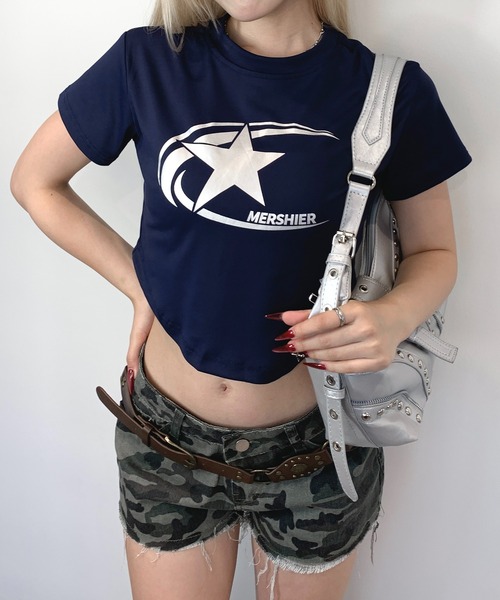lilful(リルフル)の「スターモチーフ ピチT(Tシャツ/カットソー・レディース・ブラック/ネイビー・S/M/L)」の10枚目の写真