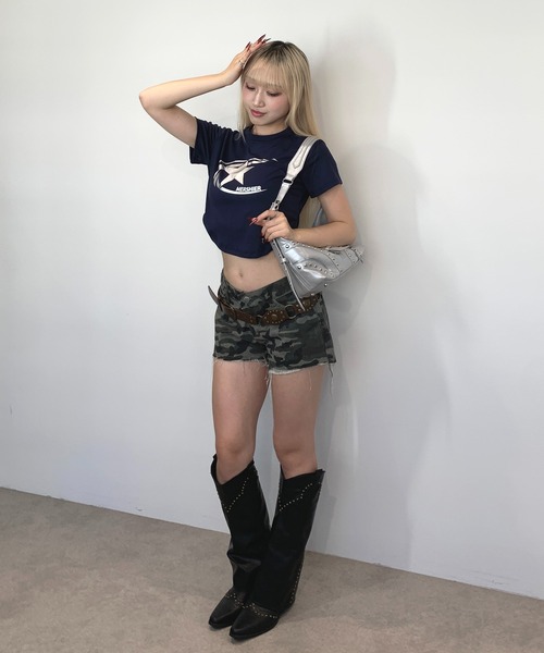 lilful(リルフル)の「スターモチーフ ピチT(Tシャツ/カットソー・レディース・ブラック/ネイビー・S/M/L)」の14枚目の写真
