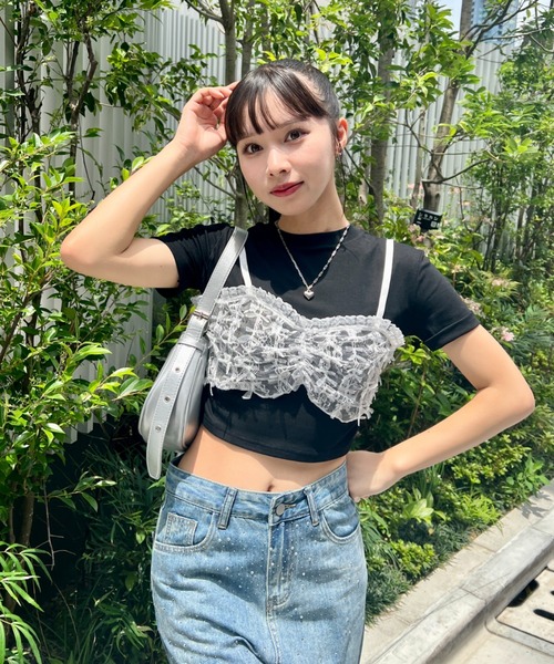 SOLLON.(ソルロン)の「リボンレースビスチェドッキングTシャツ(Tシャツ/カットソー・レディース・ブラック/グレー/ホワイト・FREE)」の11枚目の写真