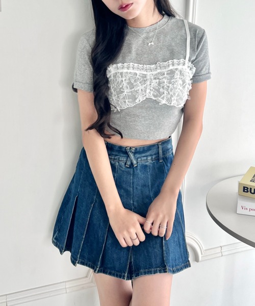 SOLLON.(ソルロン)の「リボンレースビスチェドッキングTシャツ(Tシャツ/カットソー・レディース・ブラック/グレー/ホワイト・FREE)」の17枚目の写真